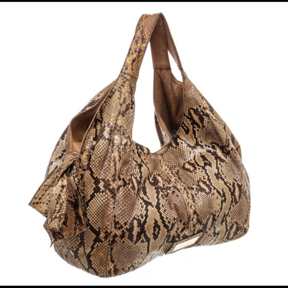Valentino Brown Python Leather Nuage Bow Tote Bag